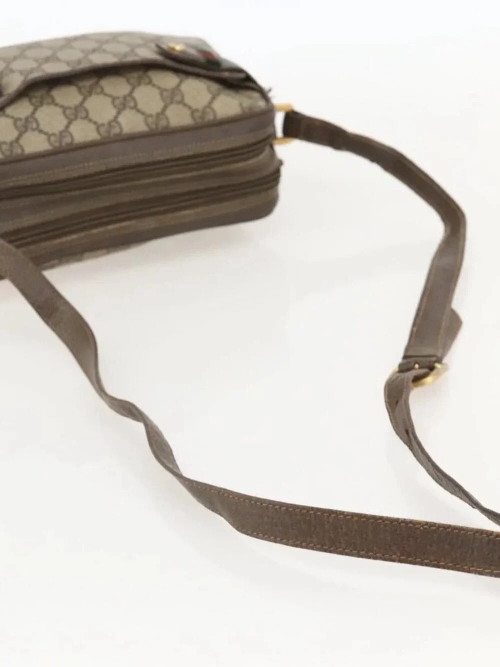 GUCCI GG Supreme Web Sherry Line Shoulder Bag PVC Beige 66 02 049 Auth 175721